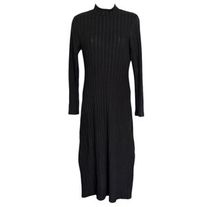 Black Ribbed Mock Neck Long Sleeve Midi Dress Size Medium